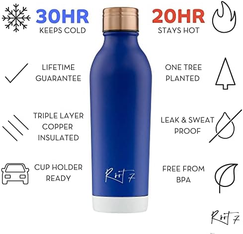 Root7 OneBottle ™ | 500 מל | בקבוק מים תרמיים מבודדים נחושת, נירוסטה כפולה עם קירות, בקבוק BPA ללא דליפות לשתייה חמה וקרה